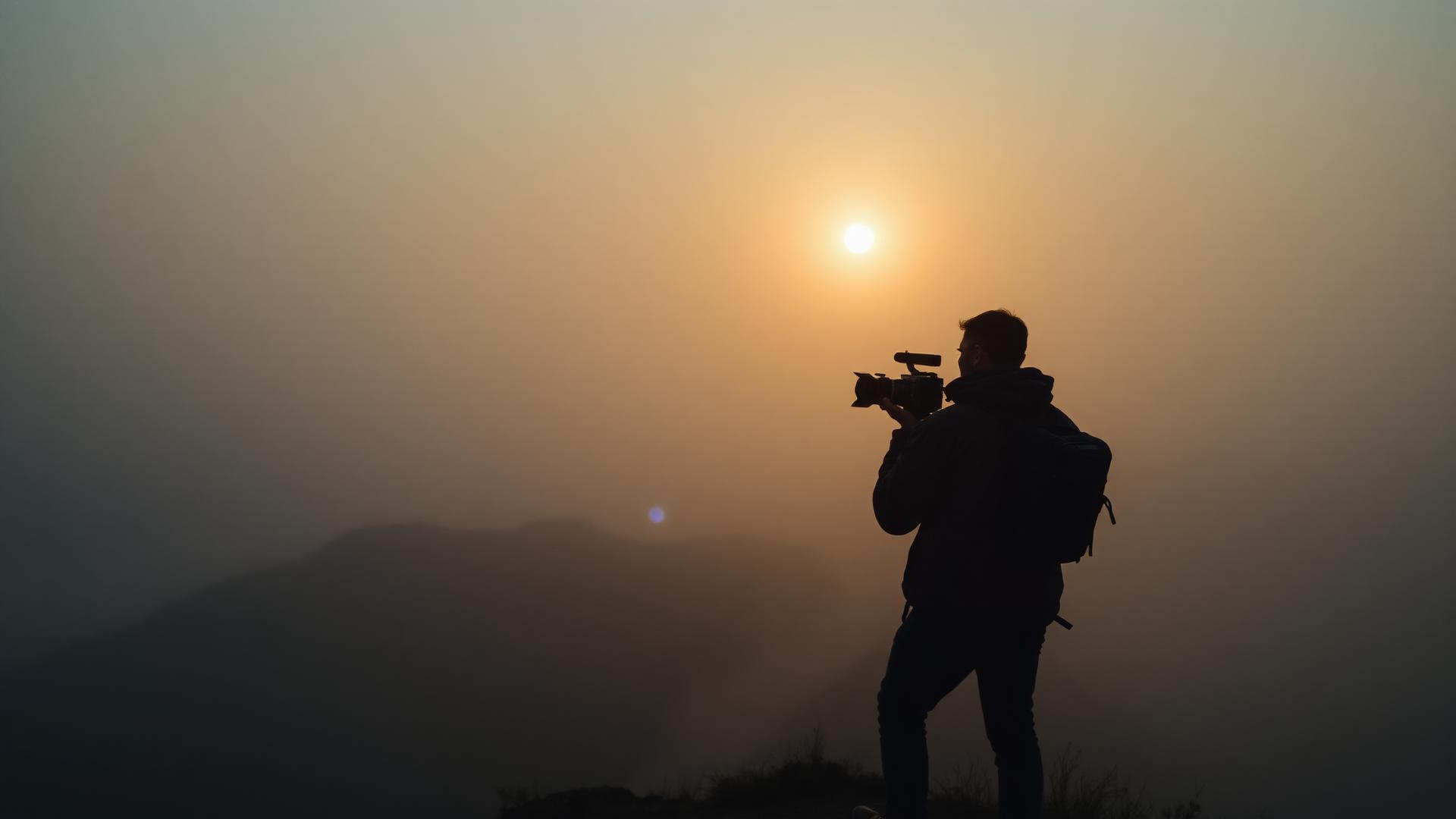 Filmmaker shooting at dawn